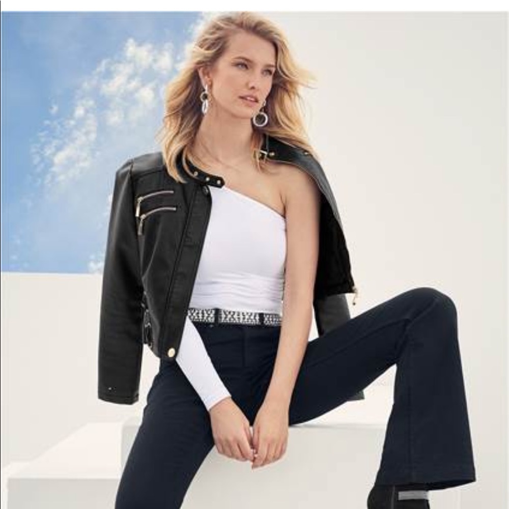 Venus faux leather jacket with gold detail